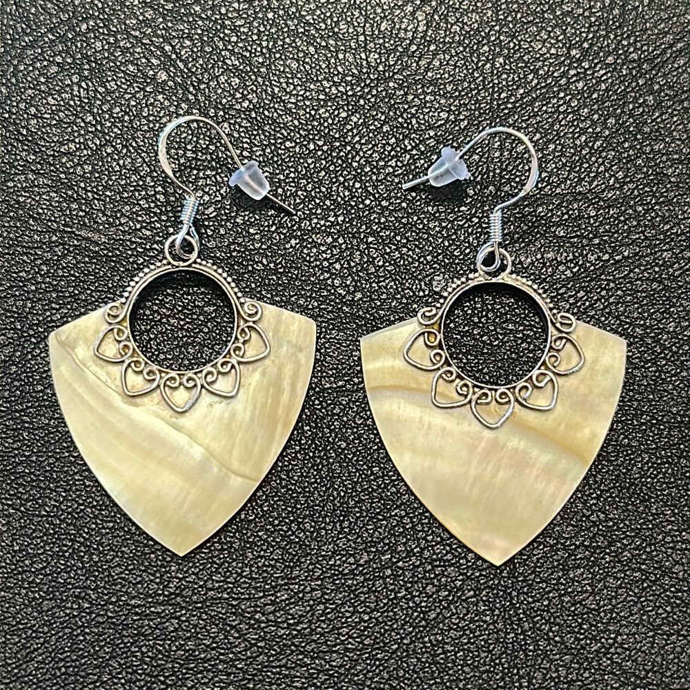 Mother Of Pearl With 925 Silver Wire Back Earrings